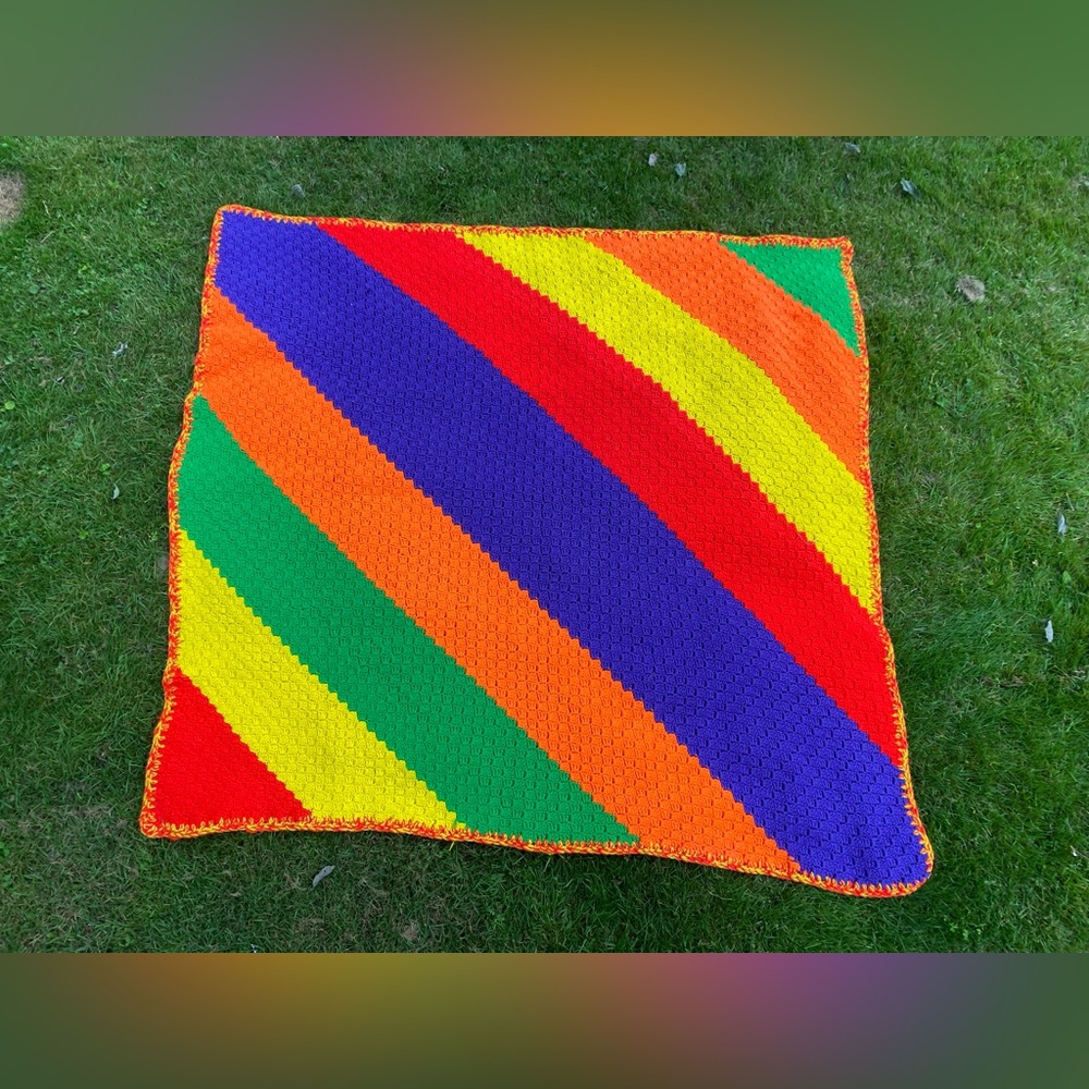 Vintage colorful crochet throw blanket